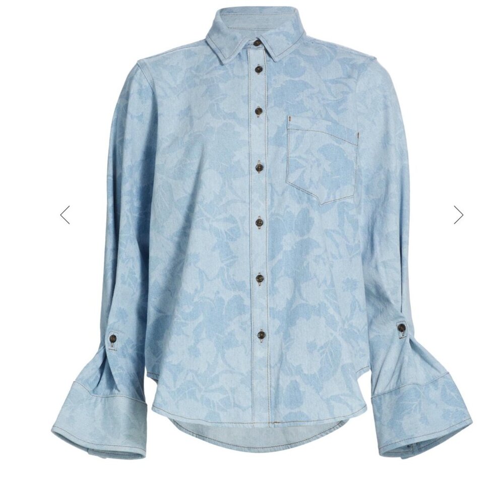 Derek Lam 10 Crosby Wesley Floral Denim Shirt size M - Picture 2 of 9